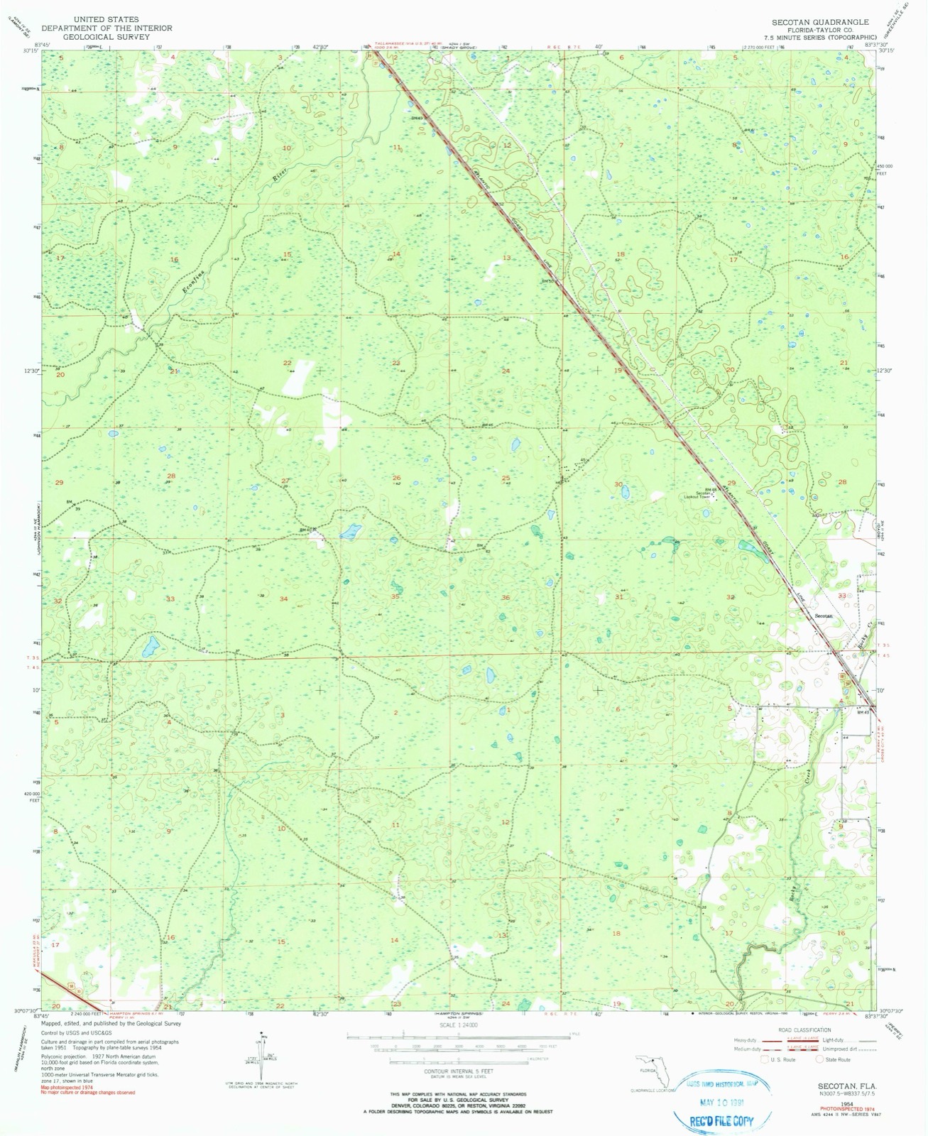 Topographic sheet of Secotan, surveyed 1952