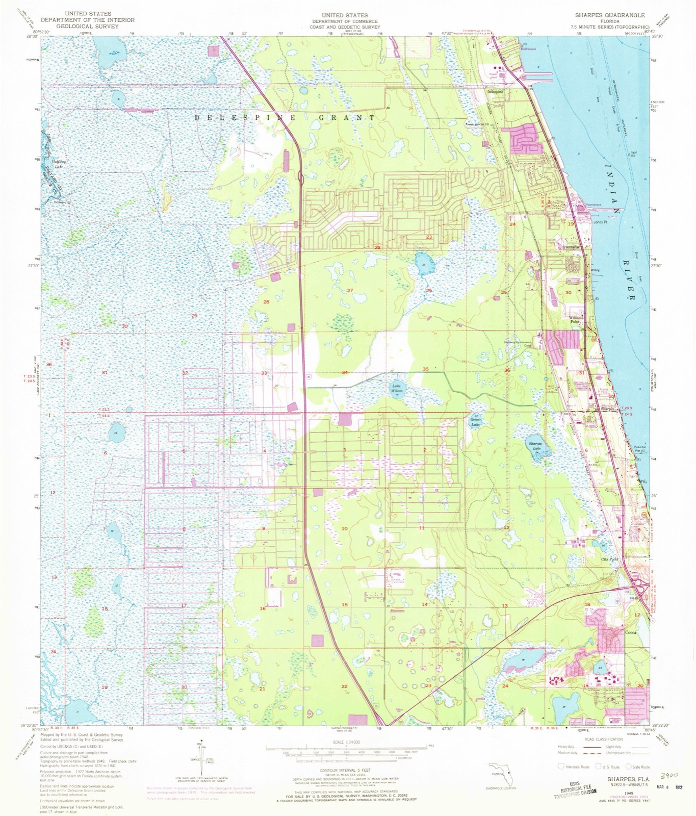 Topographic sheet of Sharpes, surveyed 1949