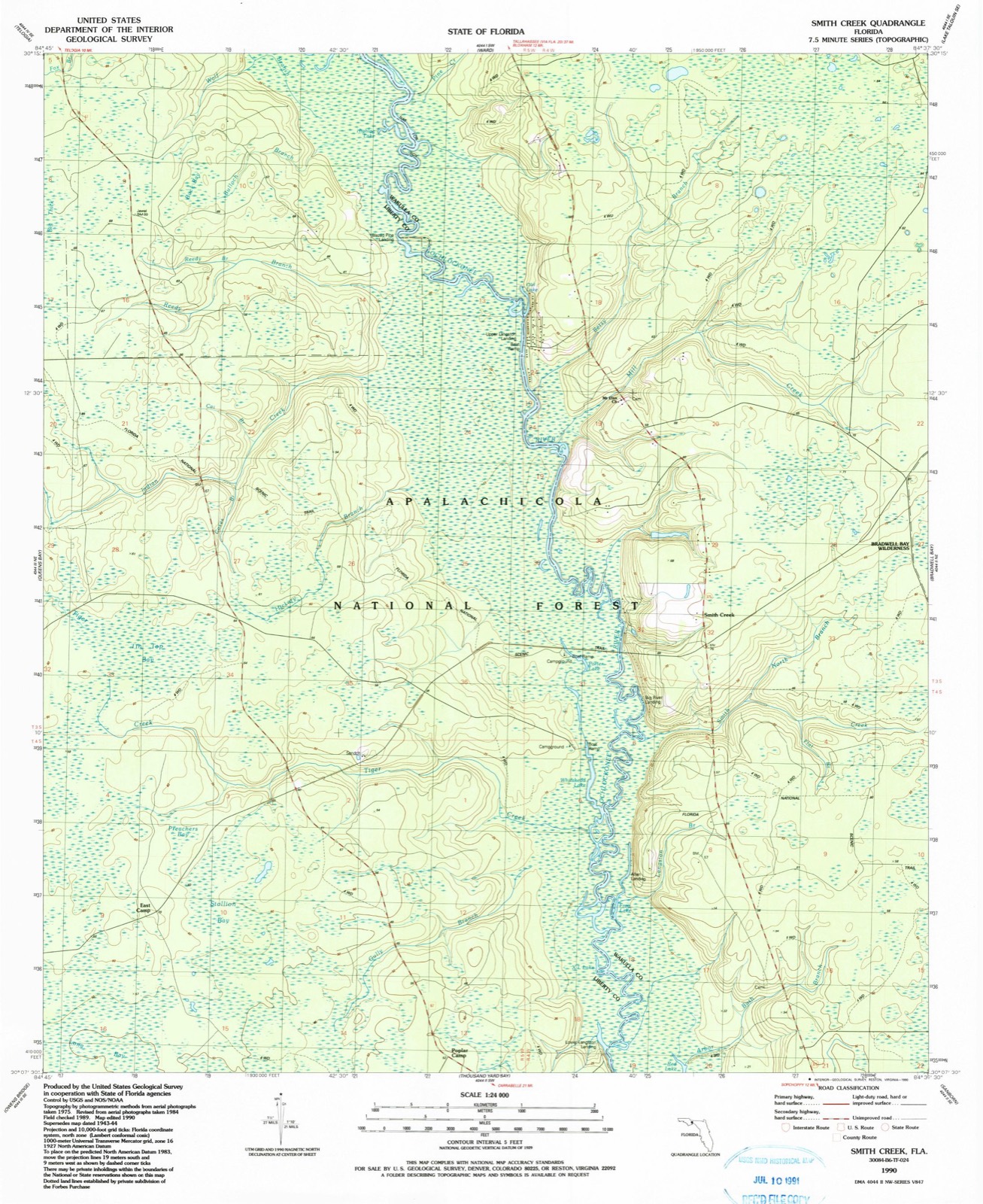 Topographic sheet of Smith Creek, surveyed 1990