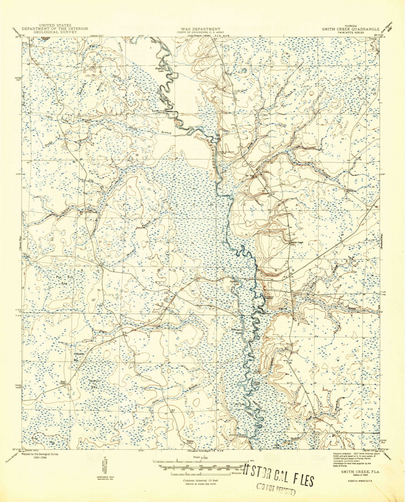 Topographic sheet of Smith Creek, surveyed 1945