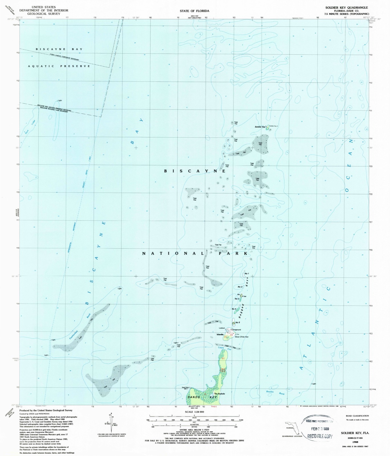 Topographic sheet covering Boca Chita Key Historic District, surveyed 1988