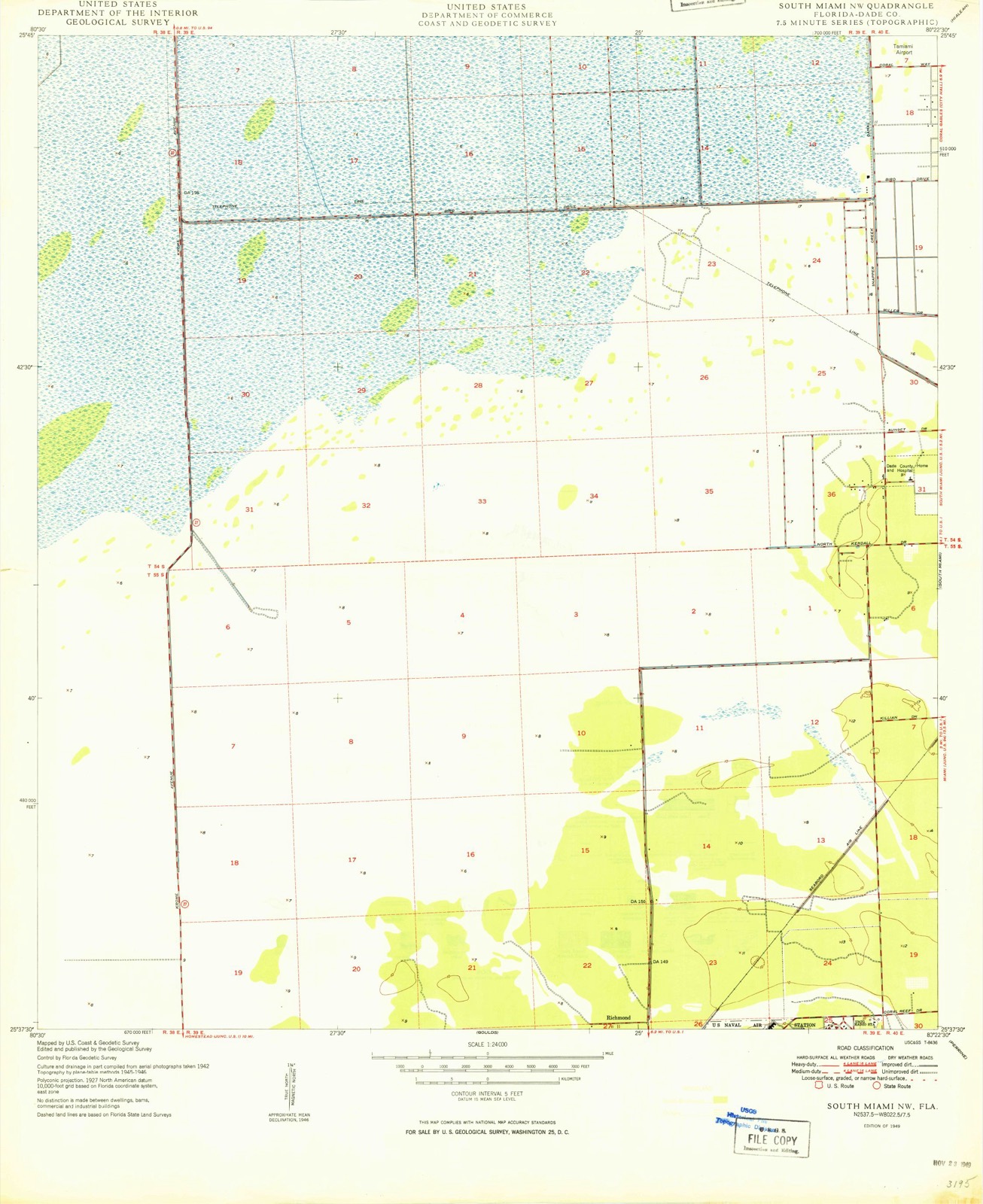 Topographic sheet of The Hammocks, surveyed 1949