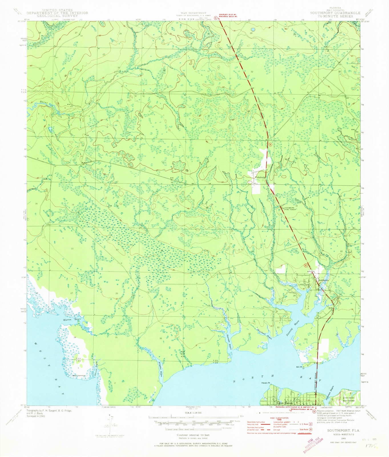Topographic sheet of Southport, surveyed 1943