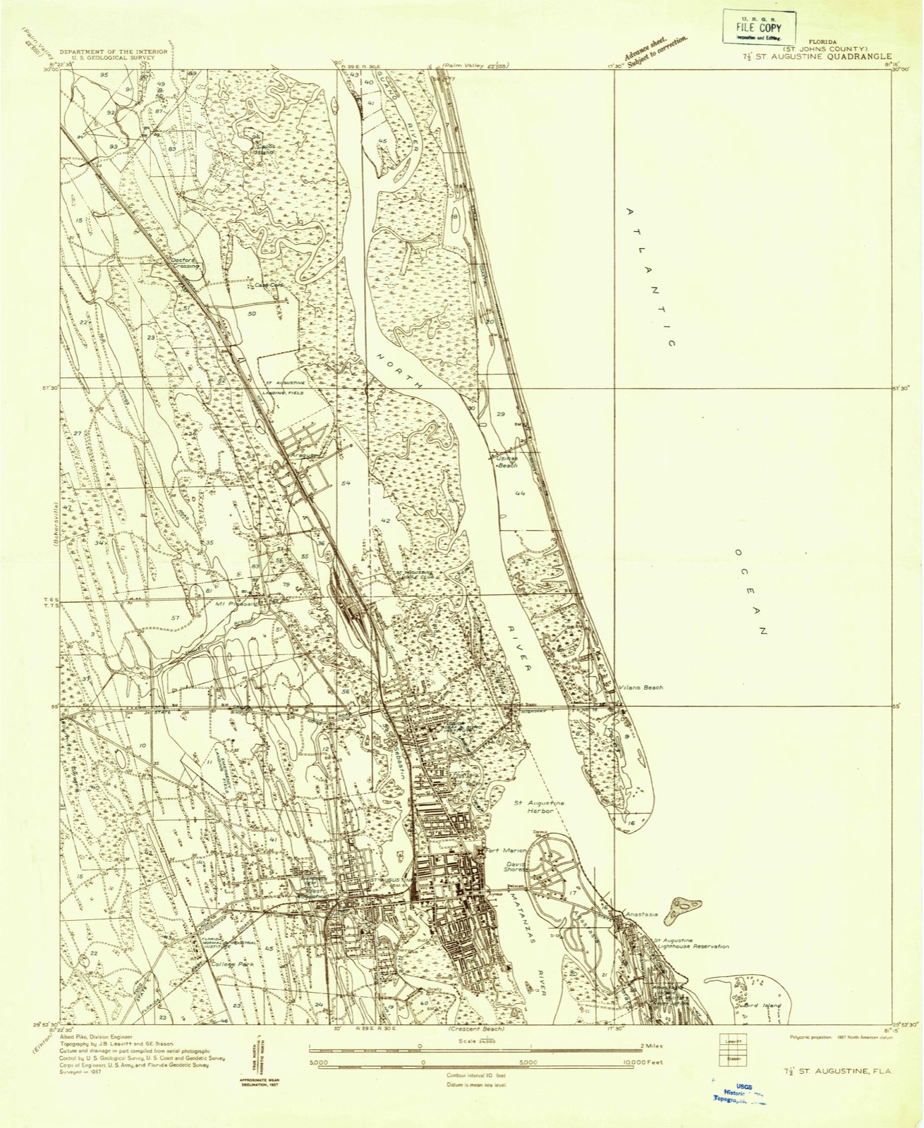 Topographic sheet of Vilano Beach, surveyed 1937