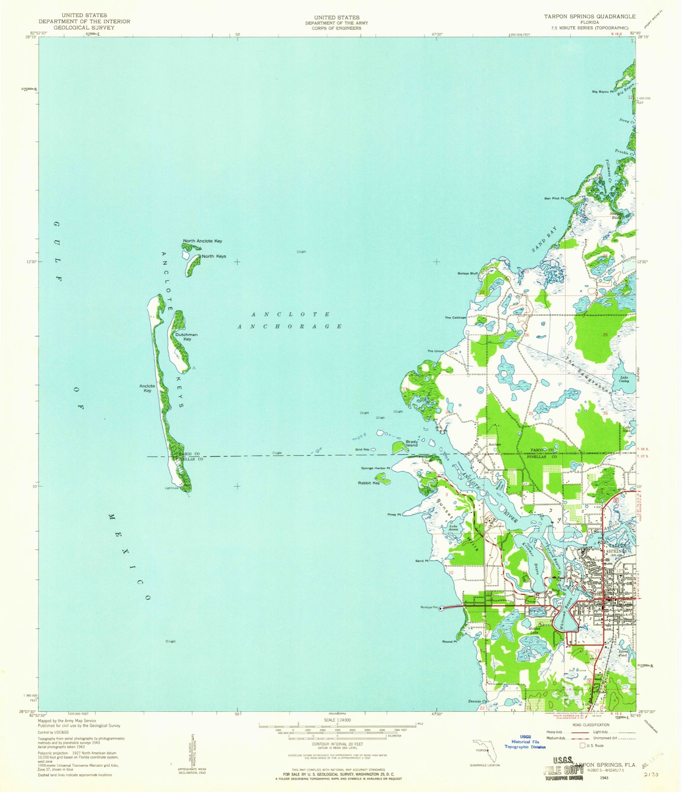 Topographic sheet of Anclote, surveyed 1943