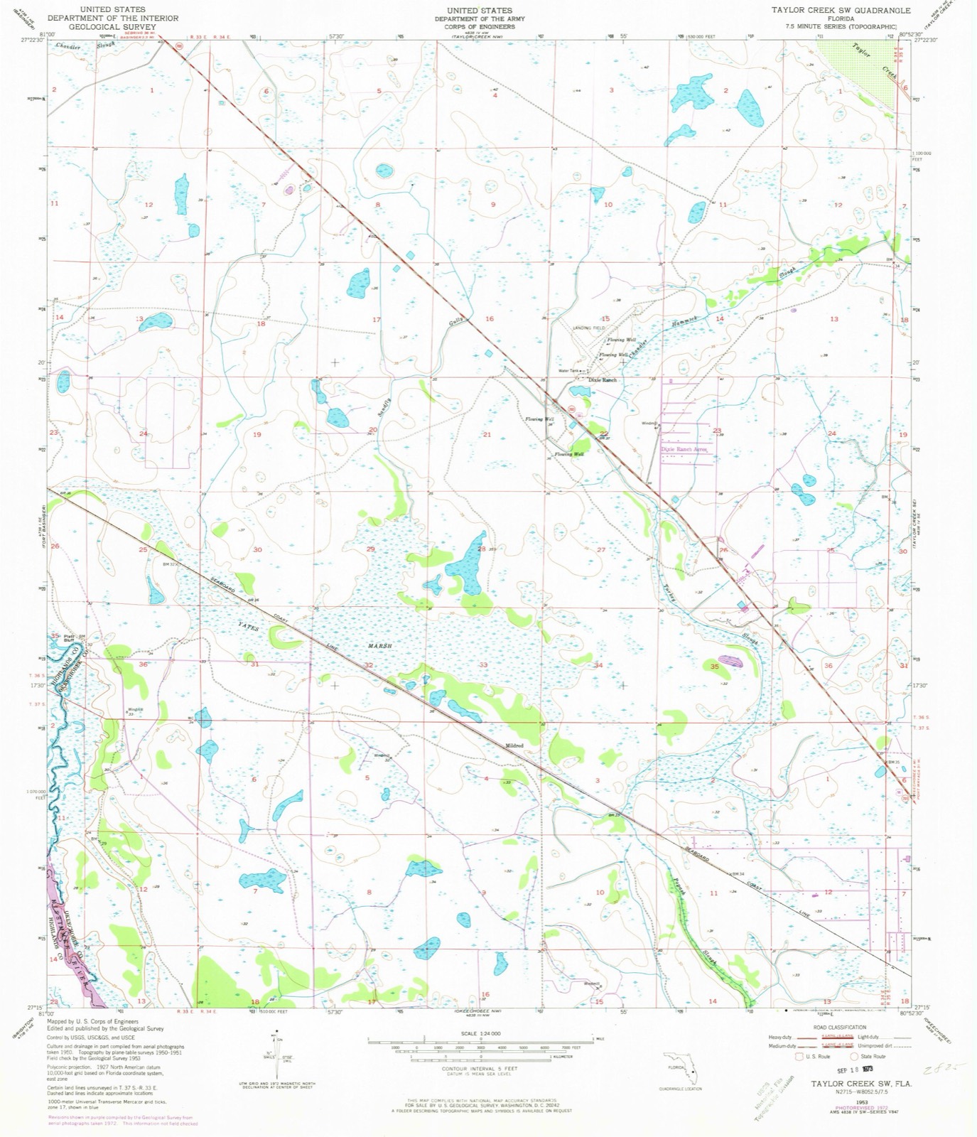 Topographic sheet of Mildred, surveyed 1953