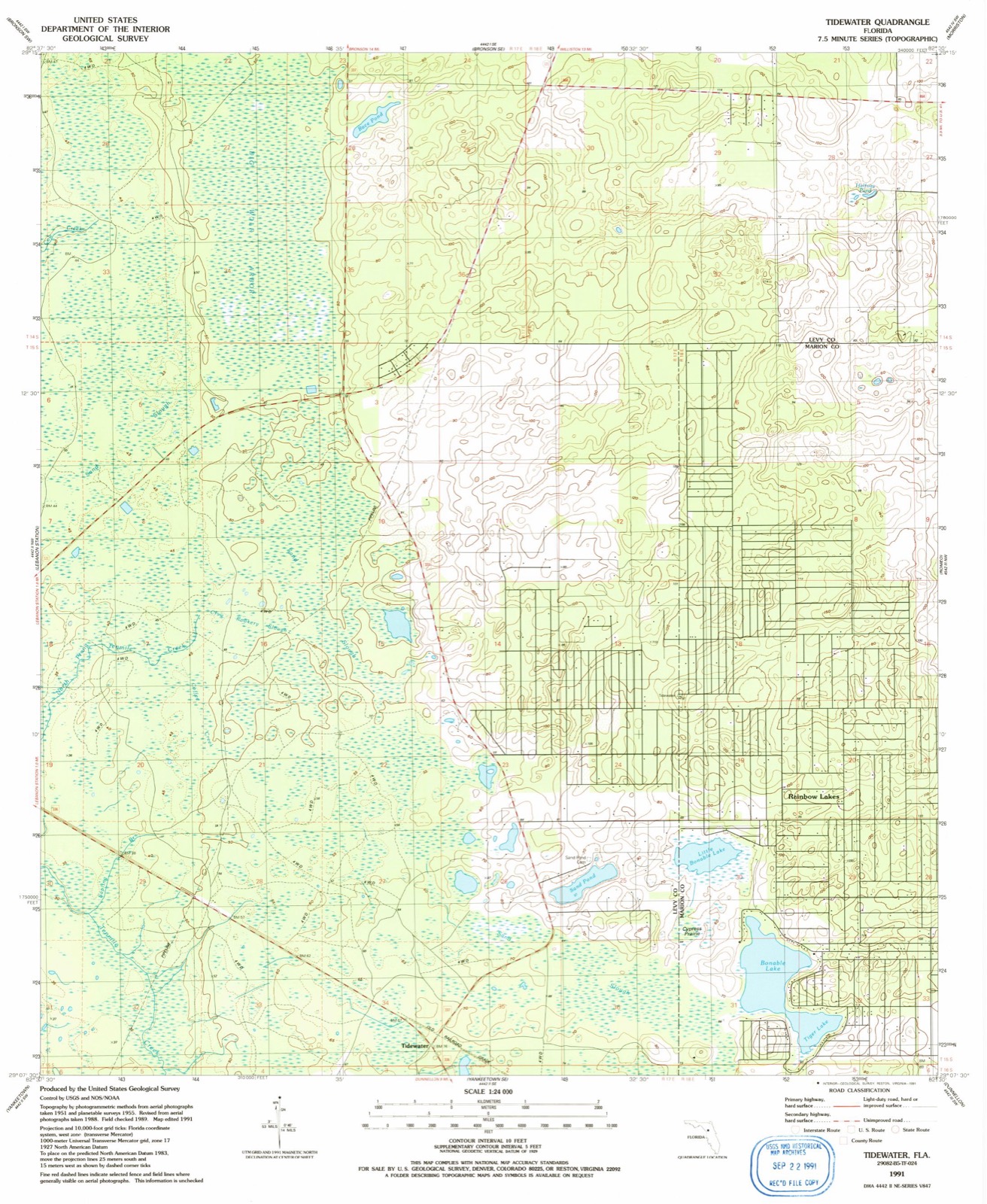 Topographic sheet of Tidewater, surveyed 1991