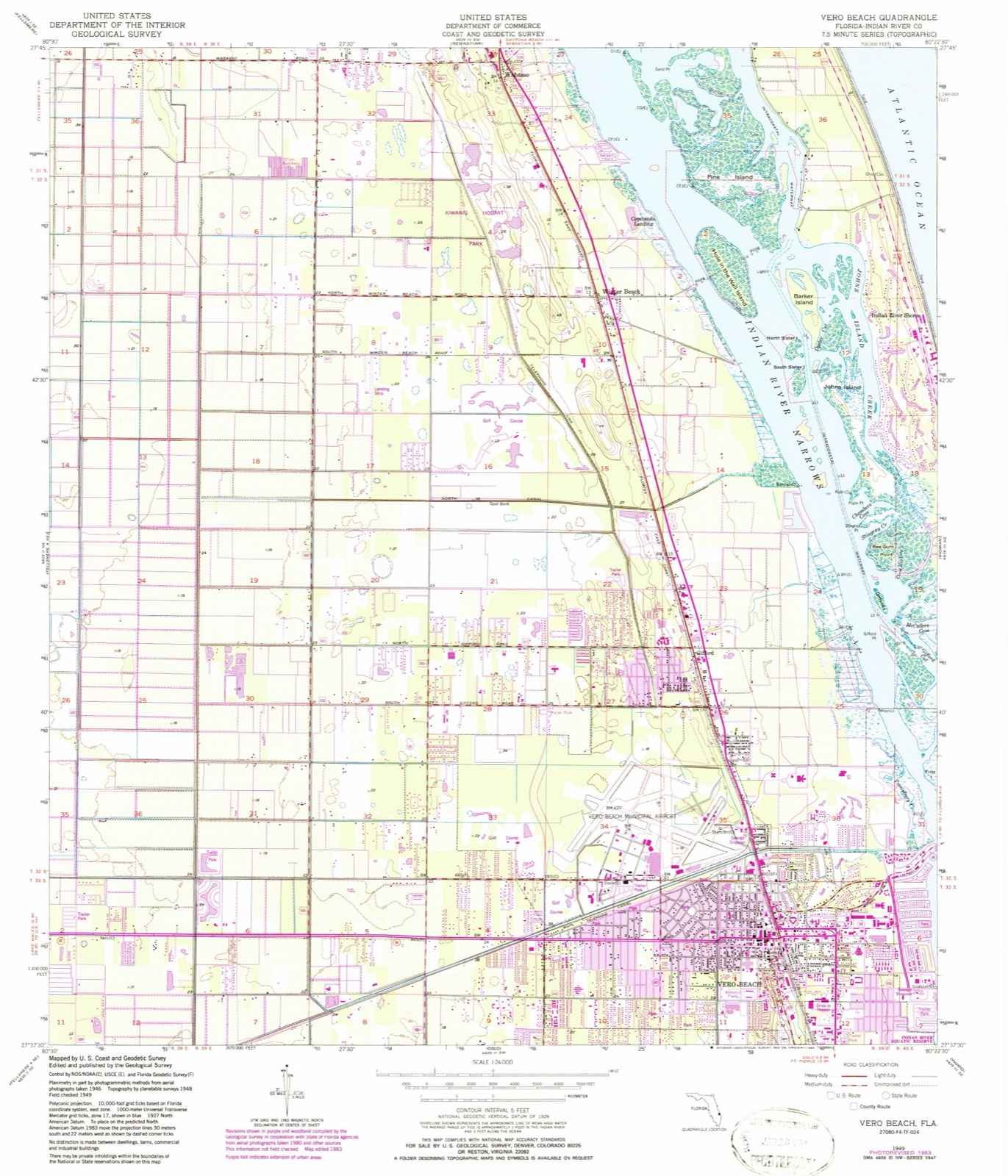 Topographic sheet of Vero Beach, surveyed 1949
