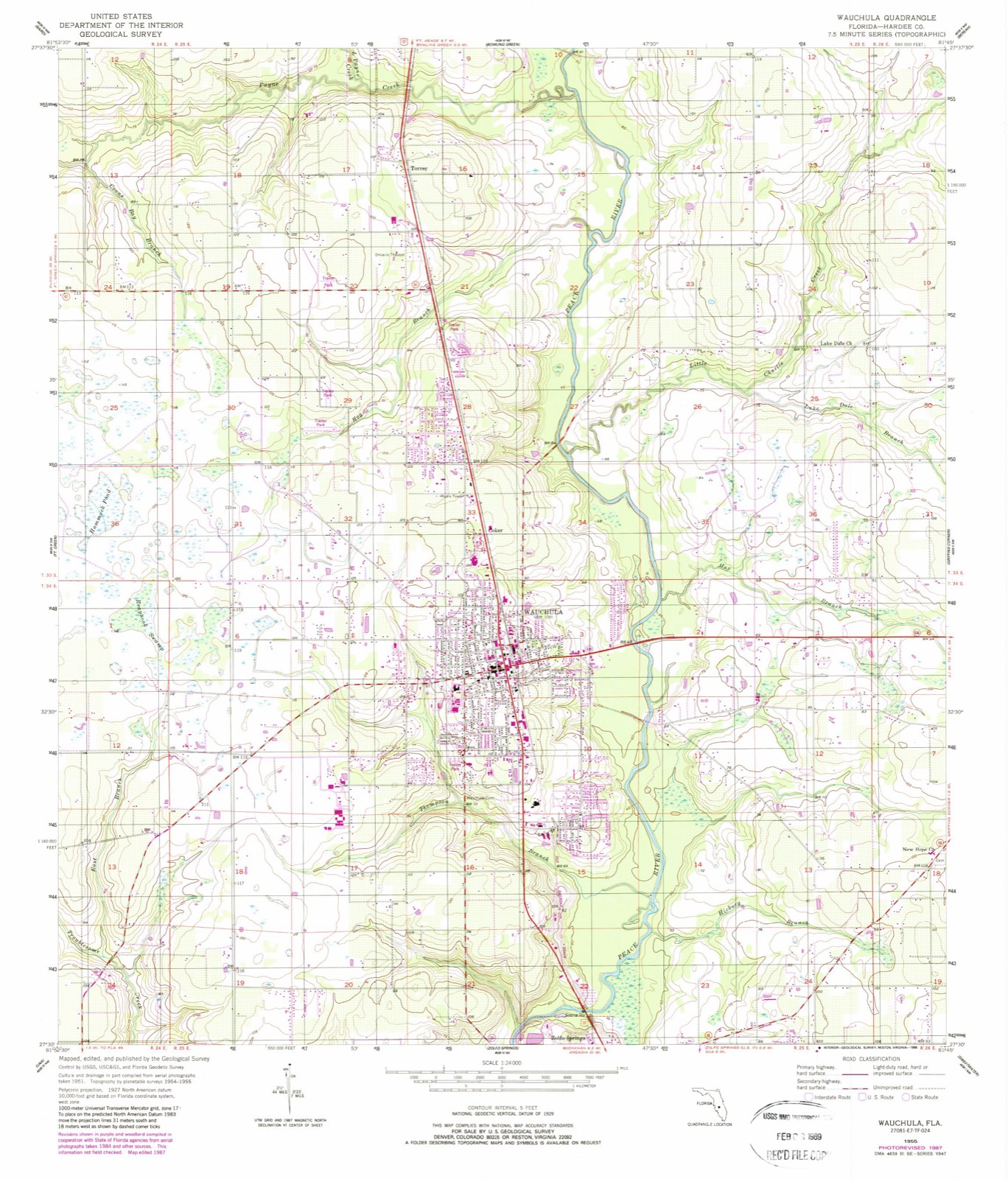 Topographic sheet of Wauchula Hills, surveyed 1955