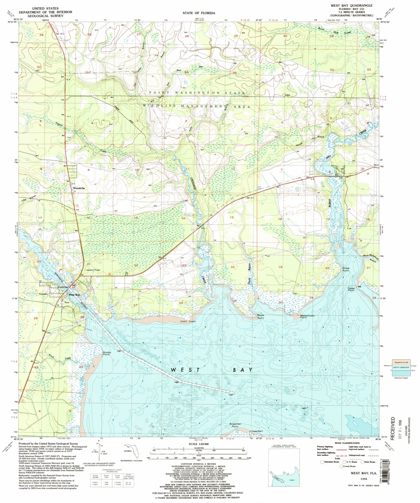 Topographic sheet of West Bay, surveyed 1994