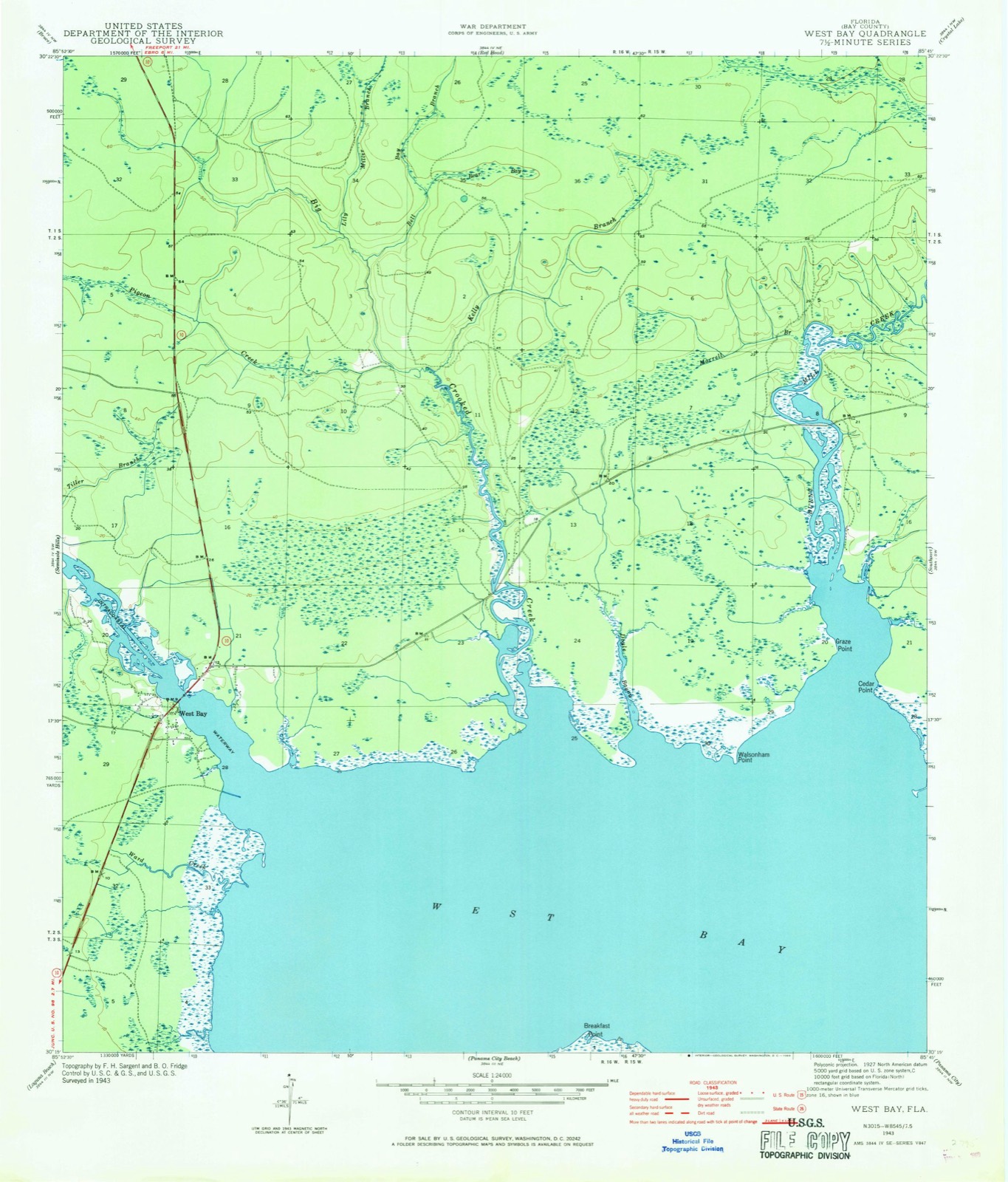 Topographic sheet of West Bay, surveyed 1943