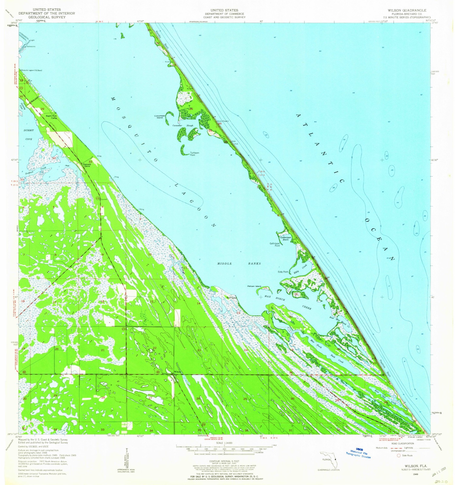 Topographic sheet covering Launch Complex 39-Pad B, surveyed 1949