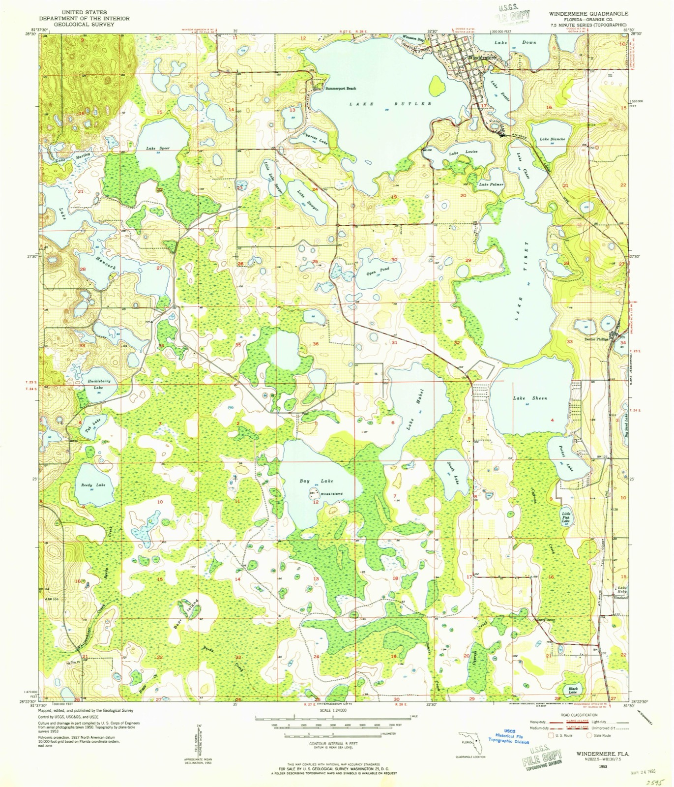 Topographic sheet of Bay Lake, surveyed 1953