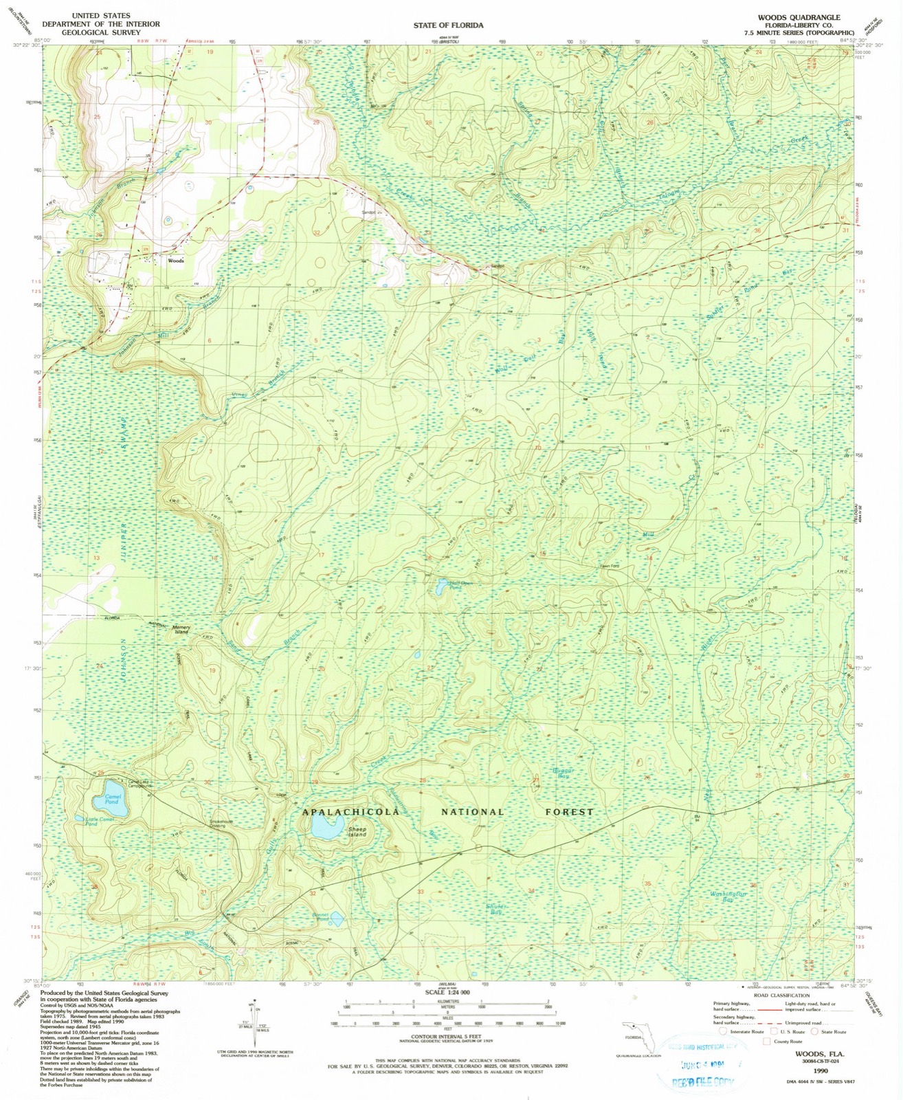 Topographic sheet of Woods, surveyed 1990