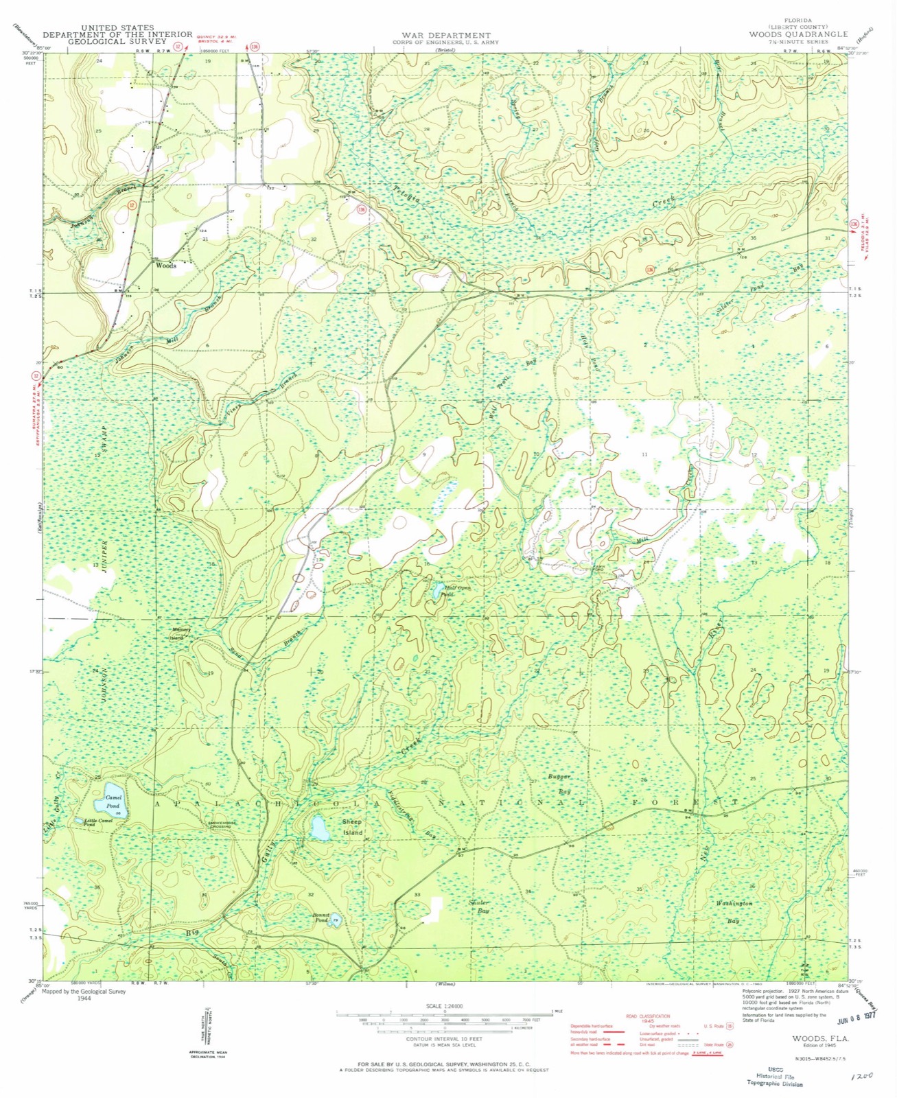 Topographic sheet of Woods, surveyed 1945
