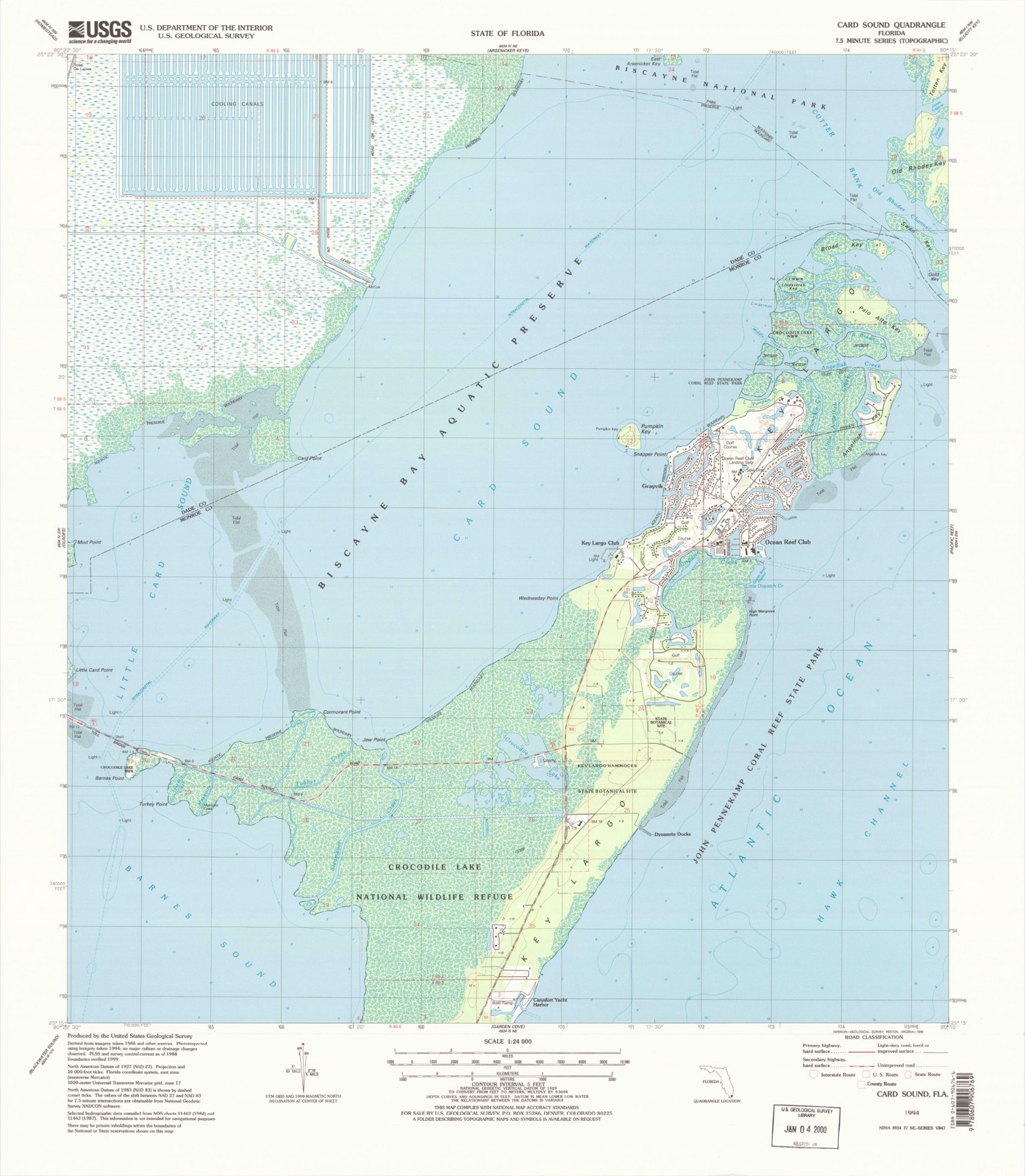 Topographic sheet of Carysfort Yacht Harbor, surveyed 1994