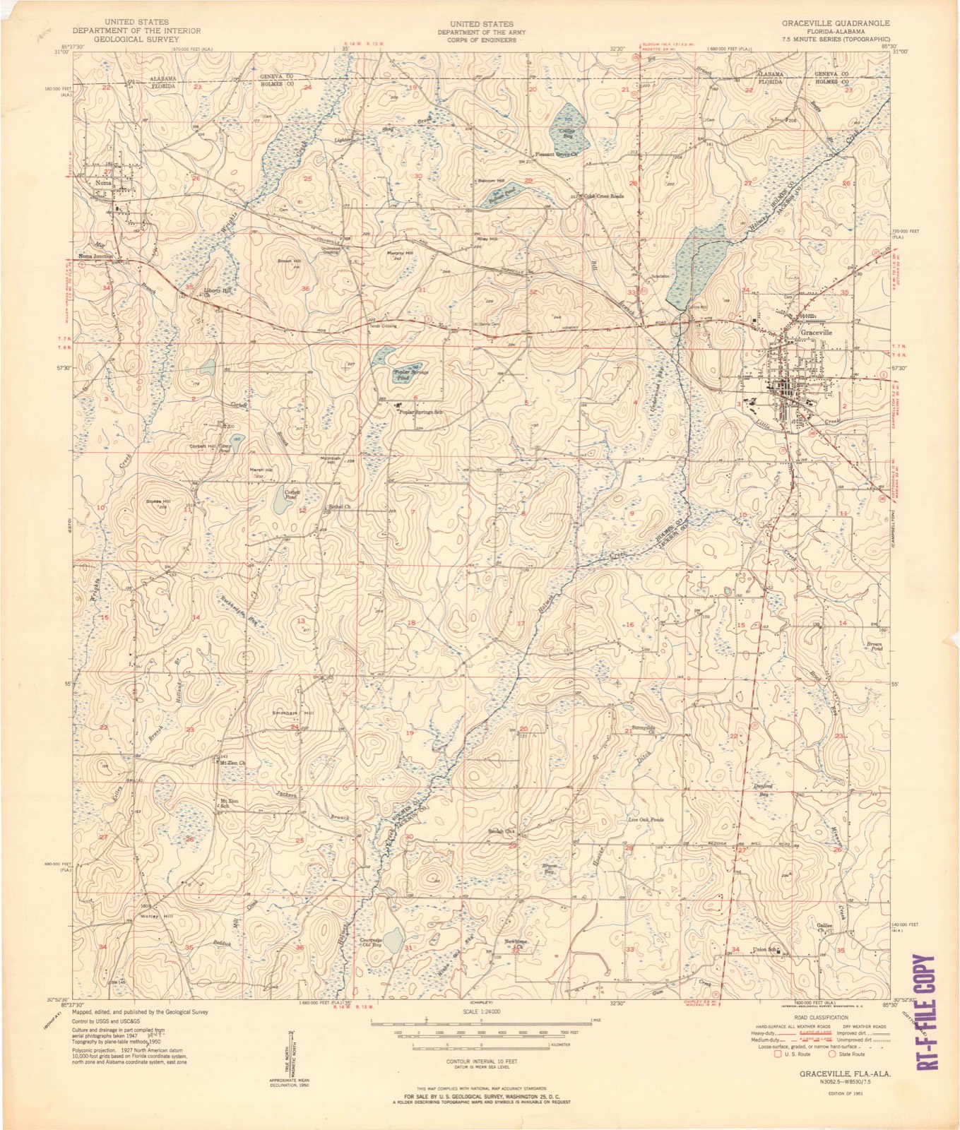 Topographic sheet of Collins Mill, surveyed 1951