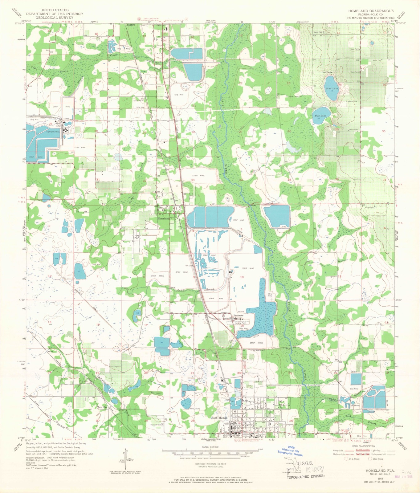 Topographic sheet of Homeland, surveyed 1952