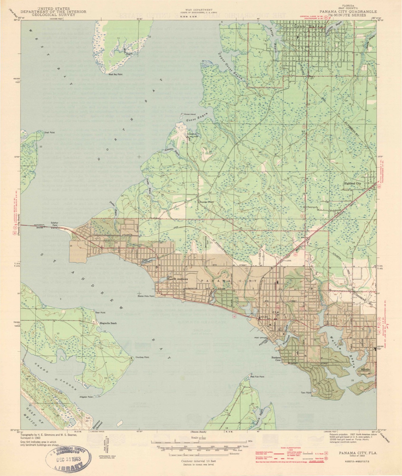 Topographic sheet of Pretty Bayou, surveyed 1943