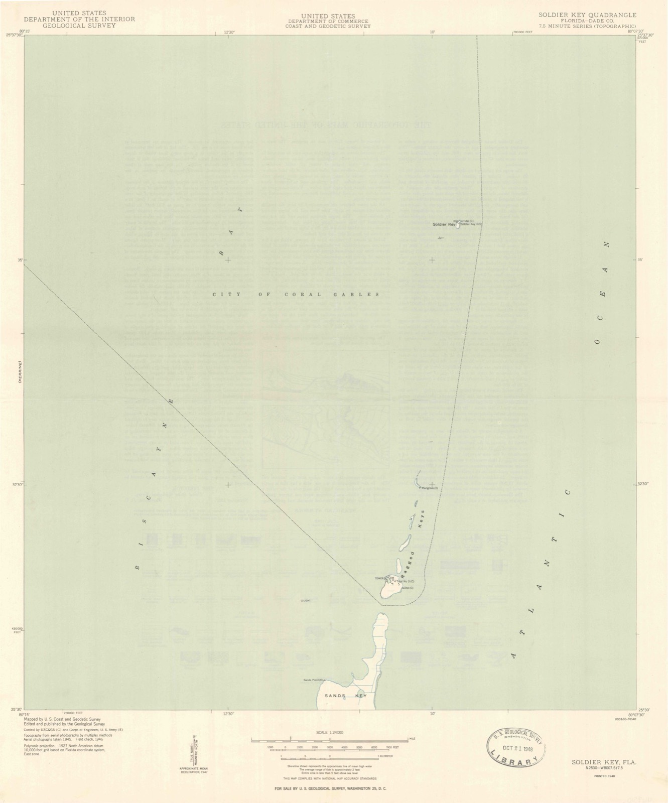 Topographic sheet covering Boca Chita Key Historic District, surveyed 1948
