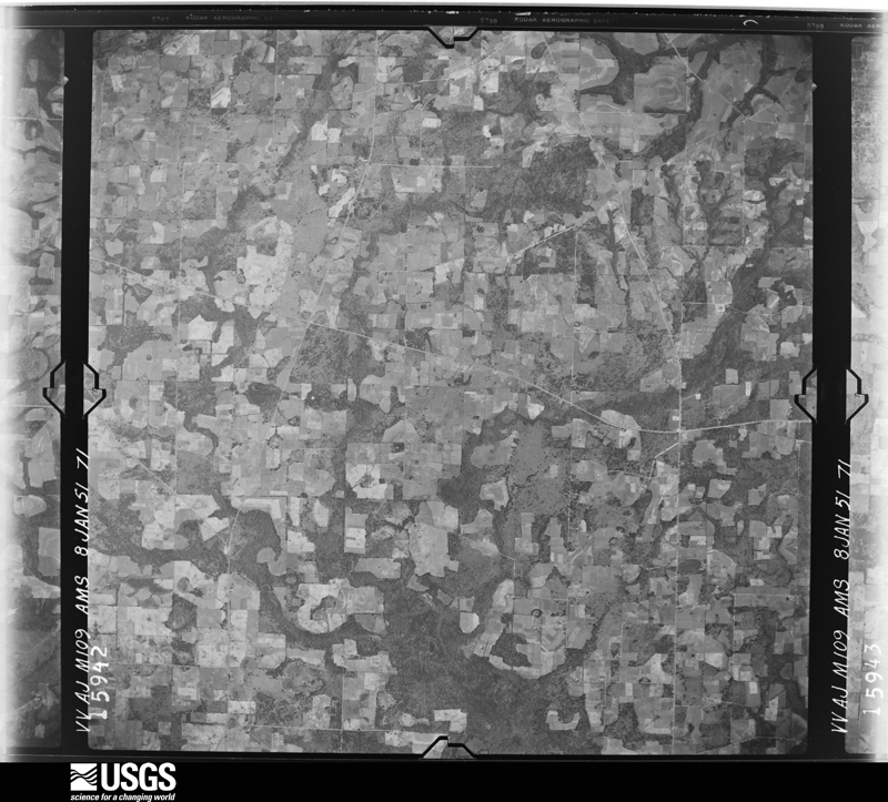 U.S. Geological Survey aerial photograph, 1951-01-08, scale 1:57000