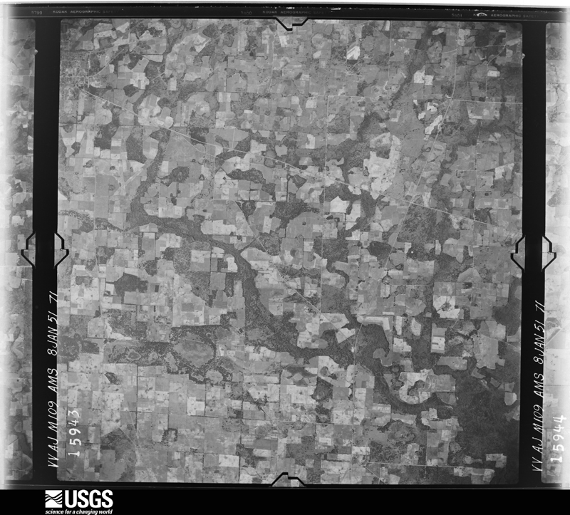 U.S. Geological Survey aerial photograph, 1951-01-08, scale 1:57000