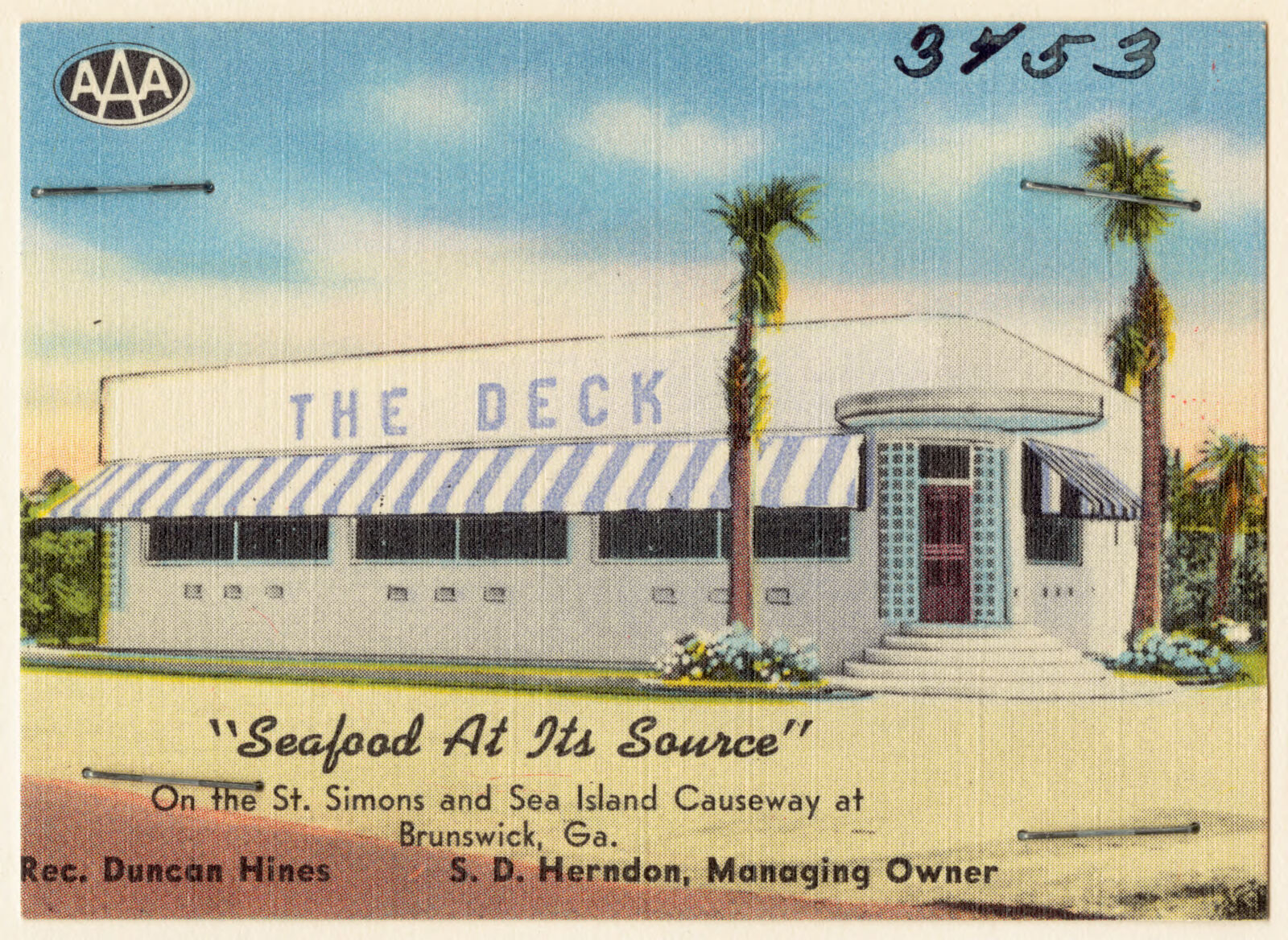 The Deck, "Seafood at Its Source", on the St. Simons and Sea Island Causeway at Brunswick, Ga., Boston Public Library - undated