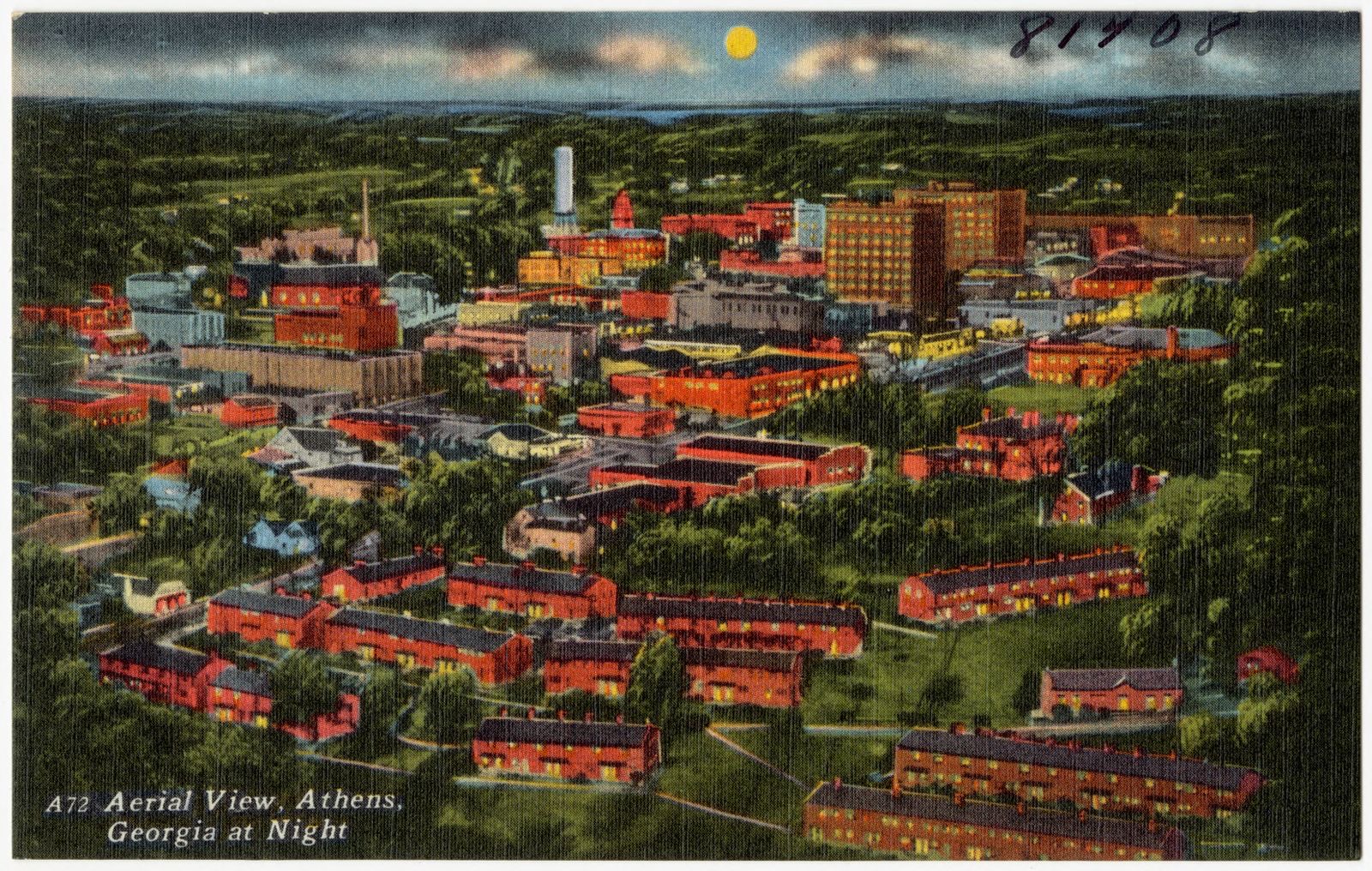 Aerial view, Athens, Georgia at night, Boston Public Library - undated