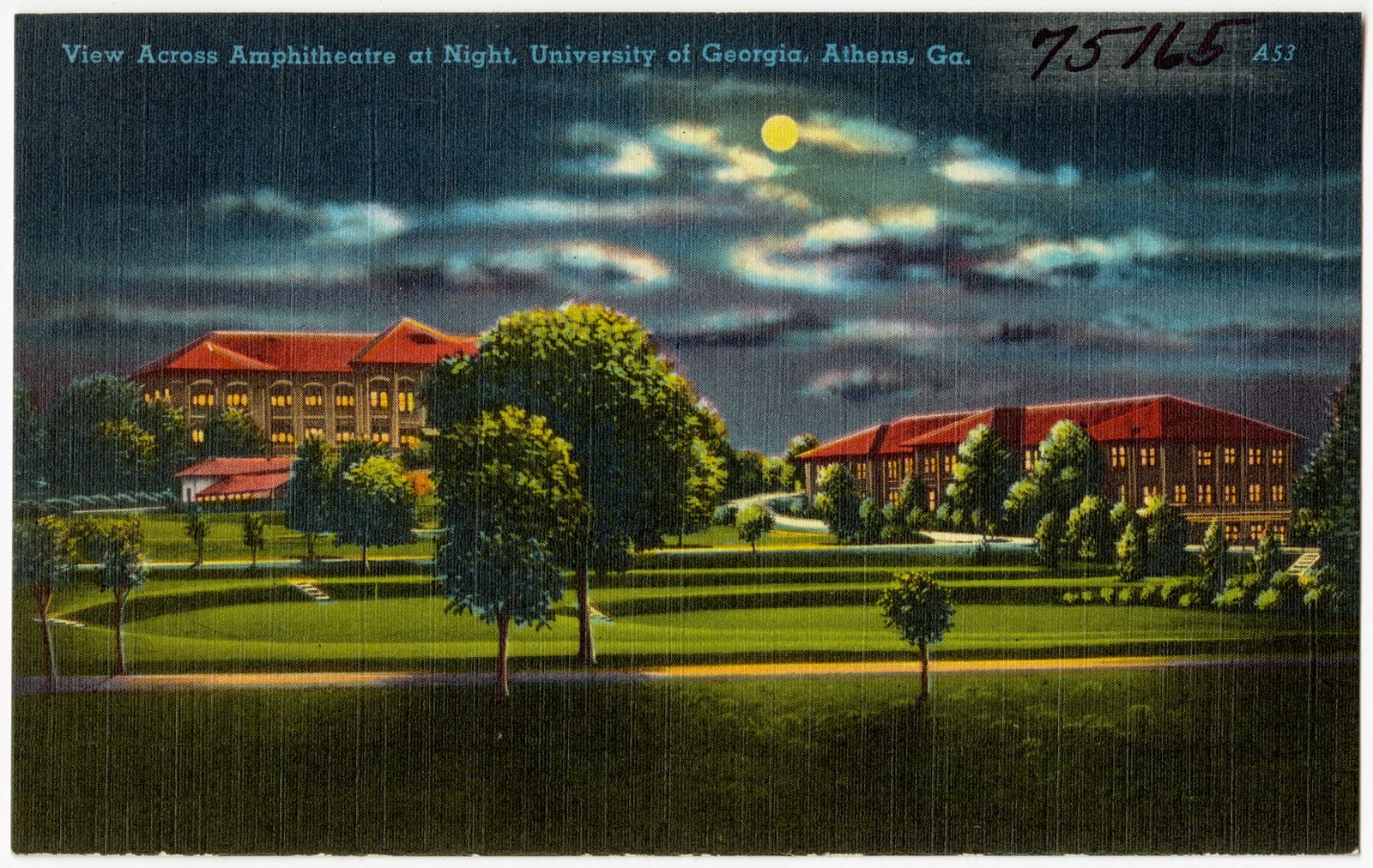 View across amphitheatre at night, University of Georgia, Athens, Ga., Boston Public Library - undated