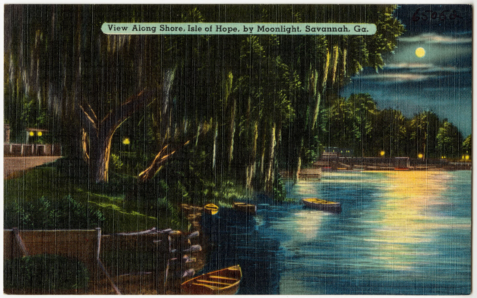 View along shore, Isle of Hope, by moonlight, Savannah, Ga., Boston Public Library - undated