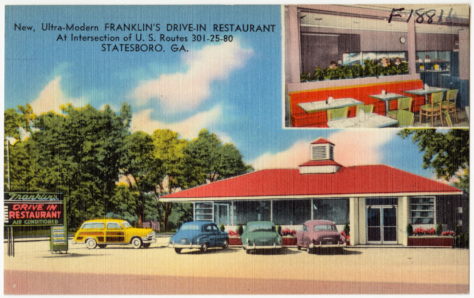 New, ultra-modern Franklin's Drive-in Restaurant, at intersection of U.S. route 301-25-80, Statesboro, Ga., Boston Public Library - undated