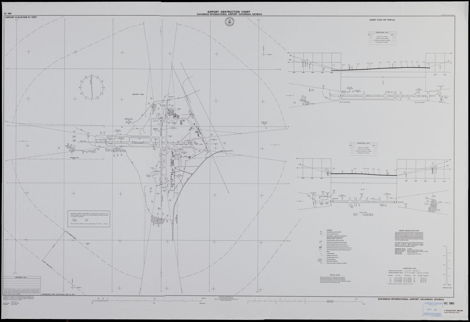 Airport obstruction chart, OC 380, Savannah International Airport, Savannah, Georgia, Boston Public Library - undated