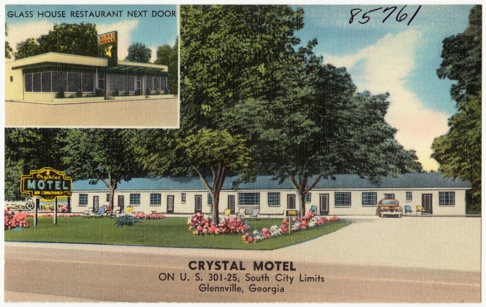 Crystal Motel on U. S. 301-25, south city limits, Glennville, Georgia, Glass House Restaurant next door, Boston Public Library - undated