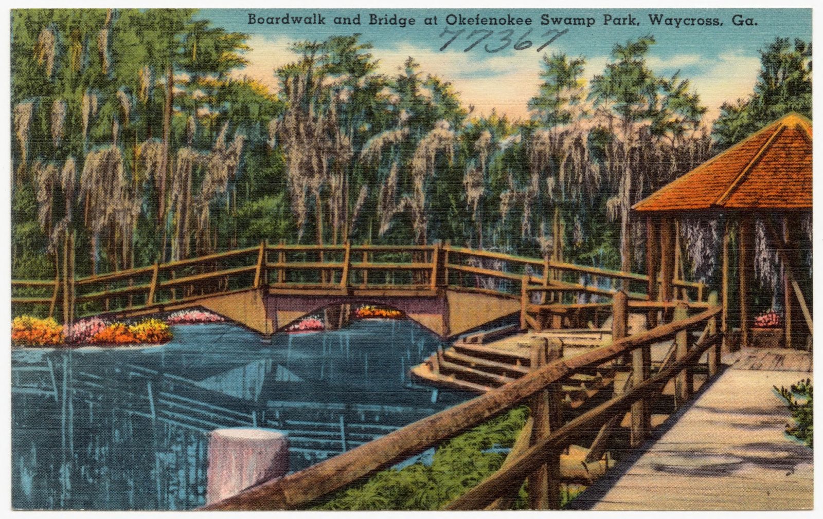 Boardwalk and bridge at Okefenokee Swamp Park, Waycross, Ga., Boston Public Library - undated