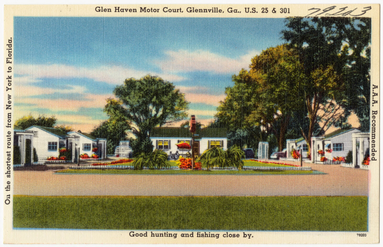 Glen Haven Motor Court, Glennville, Ga., U.S. 25 & 301, on the shortest route from New York to Florida, Boston Public Library - undated