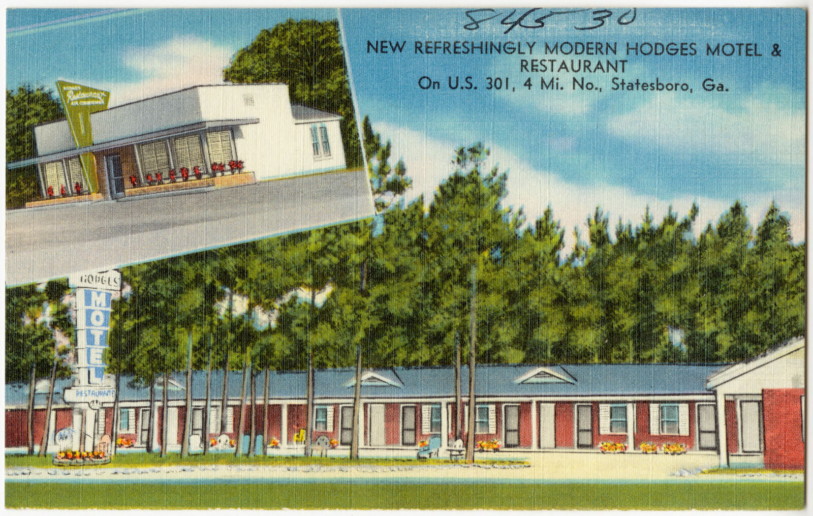 New refreshingly modern Hodges Motel & Restaurant, on U.S. 301, 4 Mi. No., Statesboro, Ga., Boston Public Library - undated