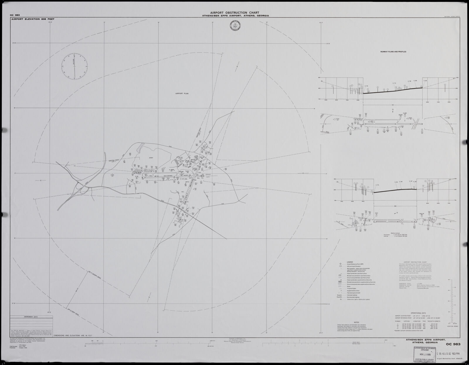 Airport obstruction chart, OC 983, Athens/Ben Epps Airport, Athens, Georgia, Boston Public Library - undated