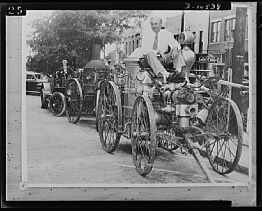 To scrap campaign. It has been many years since these veteran fire engines clanged down the street manned by doughty firefighters, but they are now getting into action in a fight far exceeding anything in their previous long career. Contributed to a salvage campaign by the City Commission of Griffin, Georgia, they will become modern war materials. One of the engines was originally obtained in 1867, another in 1880, and the third in 1913
