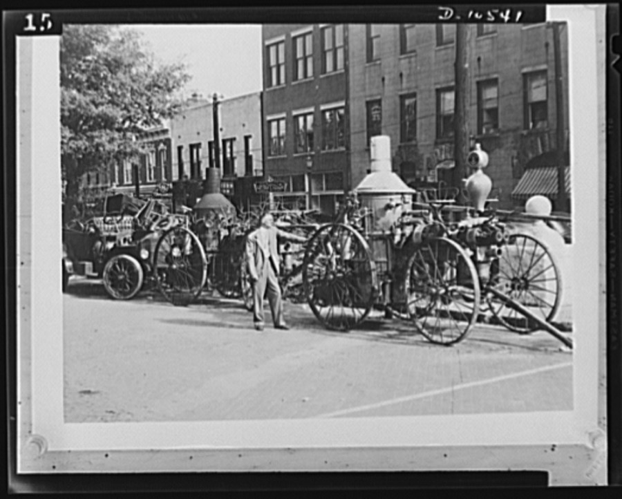 To scrap campaign. It has been many years since these veteran fire engines clanged down the street manned by doughty firefighters, but they are now getting into action in a fight far exceeding anything in their previous long career. Contributed to a salvage campaign by the City Commission of Griffin, Georgia, they will become modern war materials. One of the engines was originally obtained in 1867, another in 1880, and the third in 1913