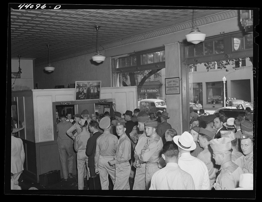 The crowded bus terminal in Columbus, Georgia. Soldiers flock the station going away for weekends