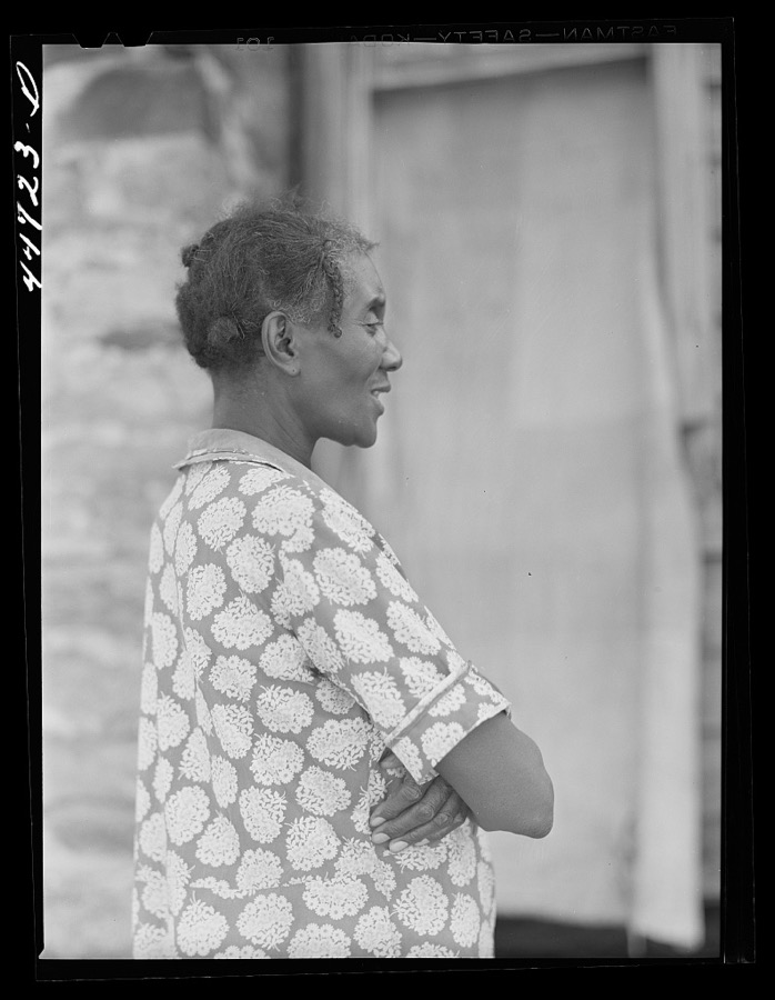 Negro tenant farm woman. A widow. She runs the farm with the help of two children. FSA (Farm Security Administration) client. Greene County, Georgia