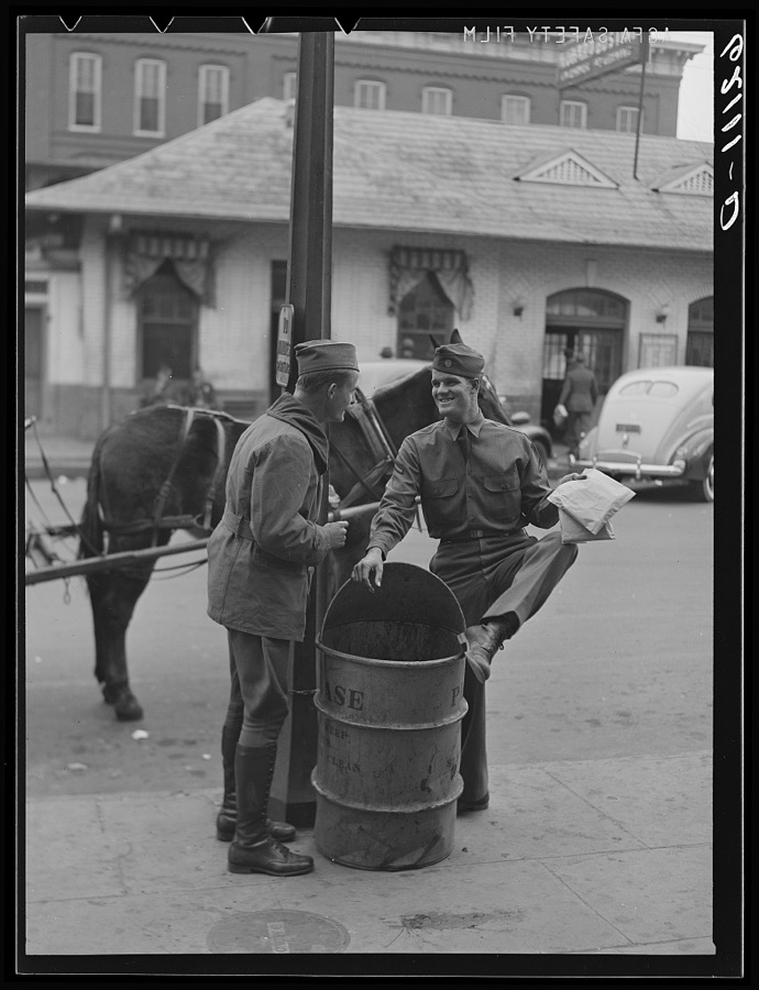 Soldiers talking on street corner. Columbus, Georgia