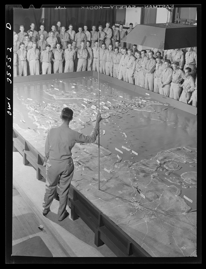 Warner Robins, Georgia. Air Service Command. A class at the staff and command school carrying on a discussion of a service command problem in the Northern European Theater