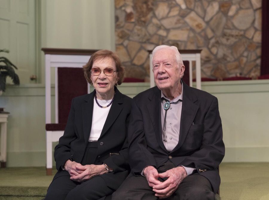 Several times each year former U.S. president Jimmy Carter discusses the meaning of biblical passages during his Sunday School lessons at the Maranantha Baptist Church in Carter's hometown of Plains, Georgia, and following each lesson, he and his wife, former First Lady Rosalynn Carter, also a Plains native, wait to greet each and every parishioner who wishes to be photographed with the former first couple