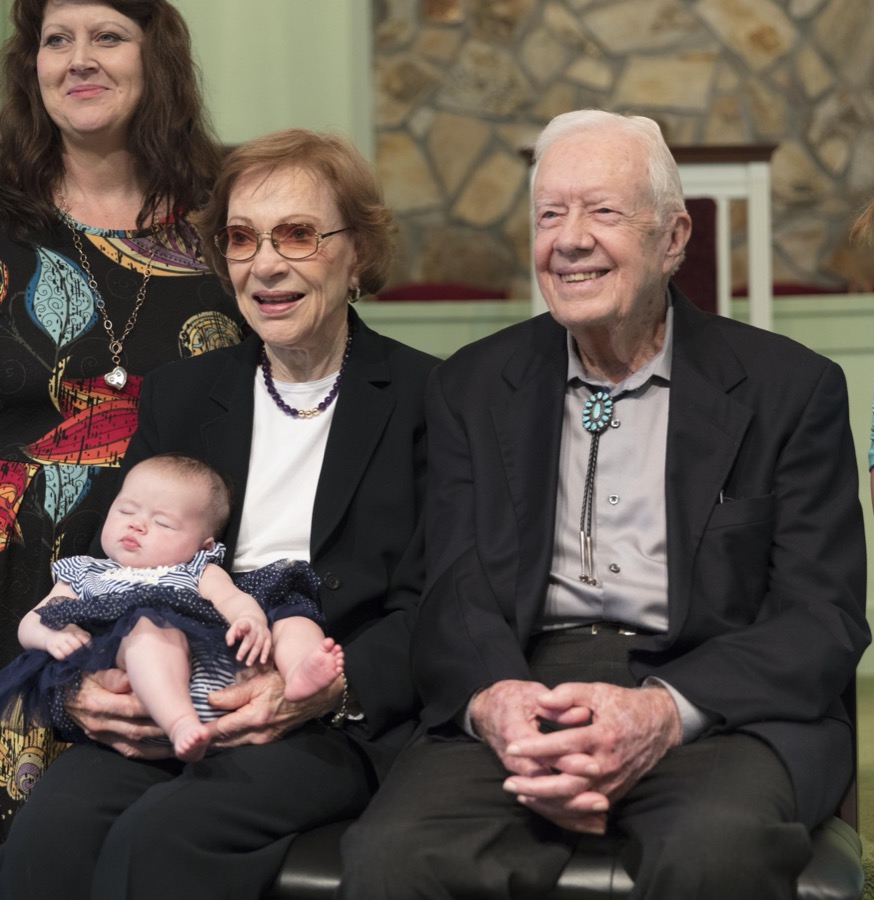 Several times each year former U.S. president Jimmy Carter discusses the meaning of biblical passages during his Sunday School lessons at the Maranantha Baptist Church in Carter's hometown of Plains, Georgia, and following each lesson, he and his wife, former First Lady Rosalynn Carter, also a Plains native, wait to greet each and every parishioner who wishes to be photographed with the former first couple