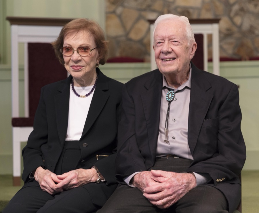 Several times each year former U.S. president Jimmy Carter discusses the meaning of biblical passages during his Sunday School lessons at the Maranantha Baptist Church in Carter's hometown of Plains, Georgia, and following each lesson, he and his wife, former First Lady Rosalynn Carter, also a Plains native, wait to greet each and every parishioner who wishes to be photographed with the former first couple