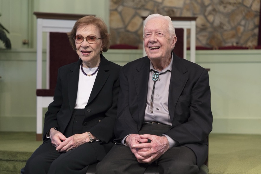 Several times each year former U.S. president Jimmy Carter discusses the meaning of biblical passages during his Sunday School lessons at the Maranantha Baptist Church in Carter's hometown of Plains, Georgia, and following each lesson, he and his wife, former First Lady Rosalynn Carter, also a Plains native, wait to greet each and every parishioner who wishes to be photographed with the former first couple