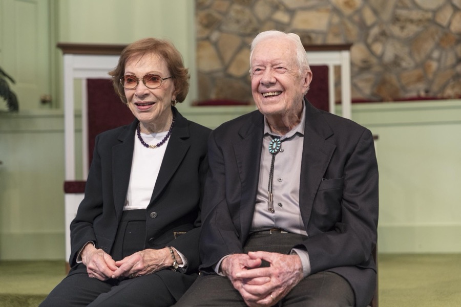 Several times each year former U.S. president Jimmy Carter discusses the meaning of biblical passages during his Sunday School lessons at the Maranantha Baptist Church in Carter's hometown of Plains, Georgia, and following each lesson, he and his wife, former First Lady Rosalynn Carter, also a Plains native, wait to greet each and every parishioner who wishes to be photographed with the former first couple