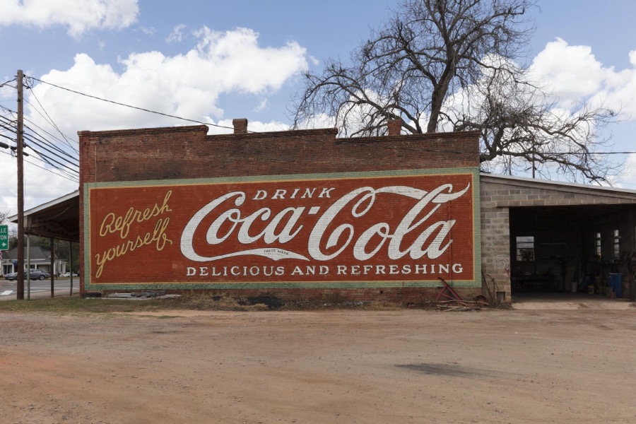 Old Coca-Cola sign on a building in Plains, the boyhood home of Jimmy Carter, America's 39th president, as well as his wife, Rosalynn