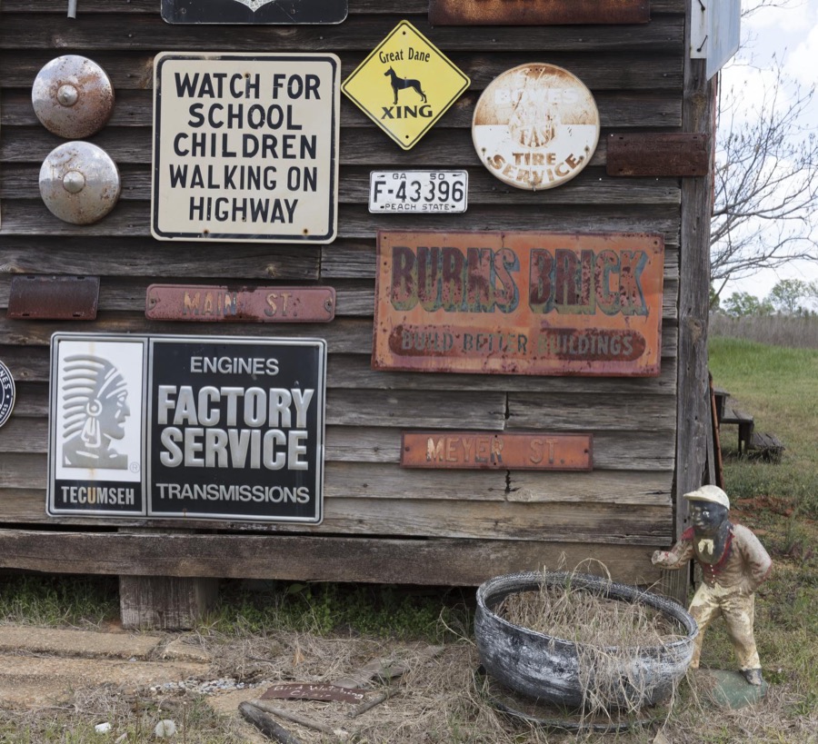 Portion of a barn in Sumter County, Georgia, festooned with the owner's collection of old signs